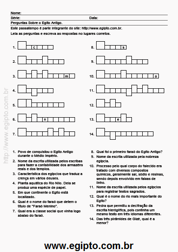 Atividade de História Para Imprimir Sobre o Egito Antigo