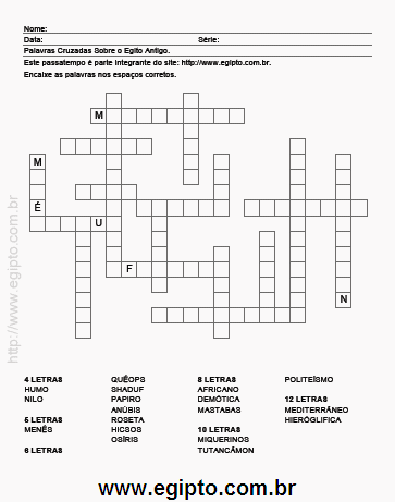 Cruzadinha de História Para Imprimir Sobre o Egito Antigo