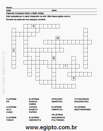 Cruzadinha Sobre o Egito Antigo
