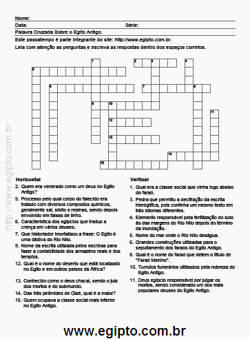 Cruzadinha Para Imprimir Sobre o Egito Antigo