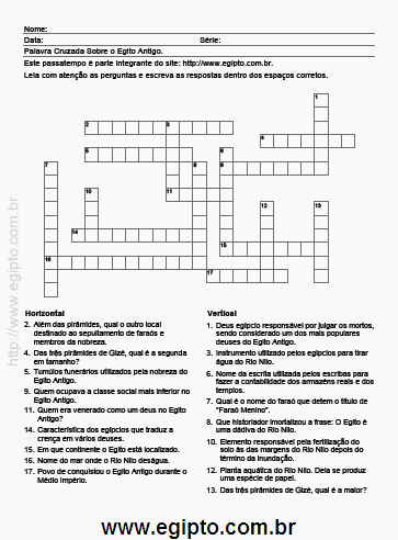 Caça Palavras Para Imprimir História do Egito Antigo Com Respostas.